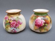 Royal Worcester squat lobed vase decorated with roses, and one other, shape H158,