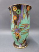 Crown Devon Mattita pedestal vase decorated with humming birds on a turquoise ground,