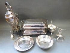 Christofle bowl and underplate, serving dishes, spirit kettle,