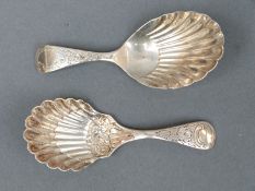 Two hallmarked silver caddy spoons with shell shaped bowls, one Sheffield 1908 the other 1890,
