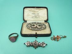 Two silver Victorian sweetheart brooches,