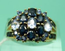 A 9ct gold ring set with oval sapphires (Size O)