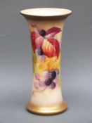 Royal Worcester flared vase decorated with blackberries, flowers and autumn leaves,
