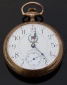 Lehigh Valley Railroad A W W Co Waltham gold plated keyless winding open faced pocket watch with LV