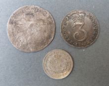 George III young head 1762 maundy 3d VF together with an 1832 1/8 Demerary Gilder of William IV and