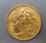An 1887 gold double sovereign
