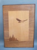 Two marquetry pictures, one Loch Maree, the other a buzzard,