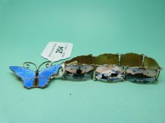 A Norwegian silver and enamel butterfly brooch by David Andersen and a Norwegian silver bracelet