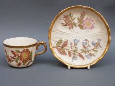 Royal Worcester Aesthetic period cabinet cup and saucer decorated with flowers, cup 5.