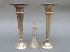 A pair of George V hallmarked silver trumpet vases, Birmingham 1919, maker Martin Hall & Co Ltd,