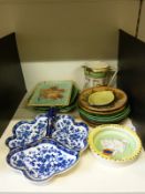 A Royal Doulton Seriesware early motoring jug, various majolica including Sarreguemines,