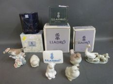 Lladro point of sale sign, Lladro and Nao birds and animals,