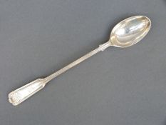 An Elizabeth II fiddle thread and shell pattern hallmarked silver long teaspoon or jam spoon,