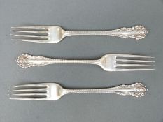 Three Victorian hallmarked silver fork, Sheffield 1898 maker Maxfield & Sons, 18cm,