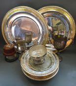 Seven large silver plated serving dishes, maximum diameter 51cm,