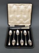 A cased set of six George VI hallmarked silver spoons, Sheffield 1938 maker Atkin Brothers,