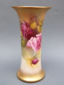 Royal Worcester flared vase decorated with roses, shape G923, green mark to base, 15.