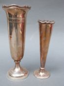 Two hallmarked silver spill vases, one Birmingham 1953 maker Adie Brothers,