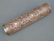 A continental white metal filigree spill holder with floral and swirl decoration, height 18.