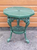 A garden table with cast iron Britannia style base