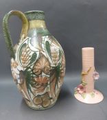 A large Denby jug and Clarice Cliff candlestick