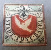 Switzerland 1845 2½ r carmine and blue black Basle Dove (no certificate).