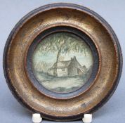 George III miniature watercolour landscape dated verso 1785,