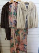 Textiles to include a grey fur jacket, full length fur coat and stole by H.