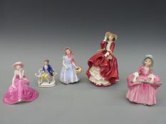 Five figures including Royal Doulton Wendy HN2109, Bo Peep HN1811, Top O' The Hill HN4778,