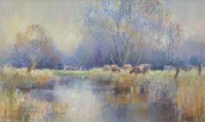 Jane Lampard pastel Cattle in Winter Fairford, signed lower left,