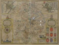 John Speed 1610 framed and glazed hand coloured map The County of Warwickshire,