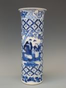 A Chinese blue and white sleeve vase decorated with two scenes of gentlemen,