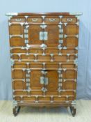 A Chinese metal bound two part elm chest and cabinet (H147 x W97 x D37cm)