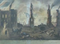 A late 18thC lithograph proof The Great Fire of London, from an original by Robert Golden,