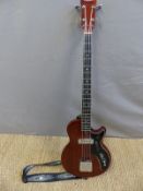 Kay c1965 electric bass guitar in mahogany finish with canvas spider web/skull shoulder strap.