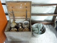 A 19thC pine trunk, stoneware flagon for Bristol, Gloucester, Stroud,