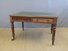 A 19thC leather inset mahogany partner's desk (H74 x L120 x W82cm)