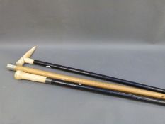 Three walking canes including Malacca, ebony,