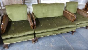 A Victorian/Edwardian bergere three piece suite