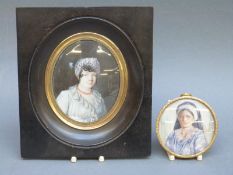 A 19thC portrait miniature on ivory of a lady with bead necklace in a bonnet indistinctly signed