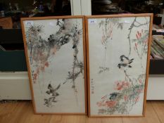 Two Chinese watercolours depicting flowers and birds