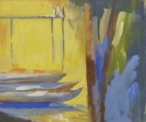 Elizabeth Scott acrylic 'Evening light Dordogne 1996' initialled and dated lower right, label verso,