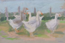 Anthony Hodge (1948 -2009) framed pastel of geese, signed and dated 84 lower right, label verso,