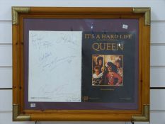 A signed Queen 'It's a Hard Life' cover bearing signatures and marked Queen,