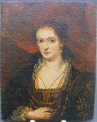 A 19thC portrait miniature on panel of a lady in period dress,
