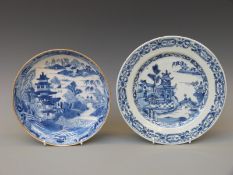 A 19thC Chinese export blue and white bowl and a 19thC Chinese blue and white plate