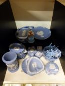A collection of Wedgwood Jasperware and a boxed EPNS fish set