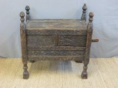 An 18thC/19thC Swat valley carved dowry or marriage chest with sliding doors (H79 x L74 x W43cm)