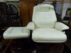 A Restwell Napoli swivel massage chair (Stressless style) and footstool with instructions and