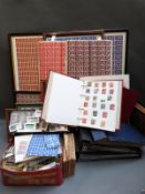 Various stamps in frames including complete sheets of GB George VI and QE II stamps together with